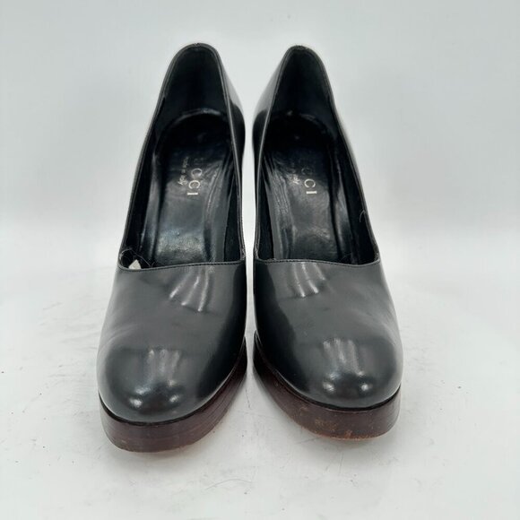 Gucci Women Size 9B Black Leather Platform Slip On Pump Block Heel Shoes - Picture 2 of 11
